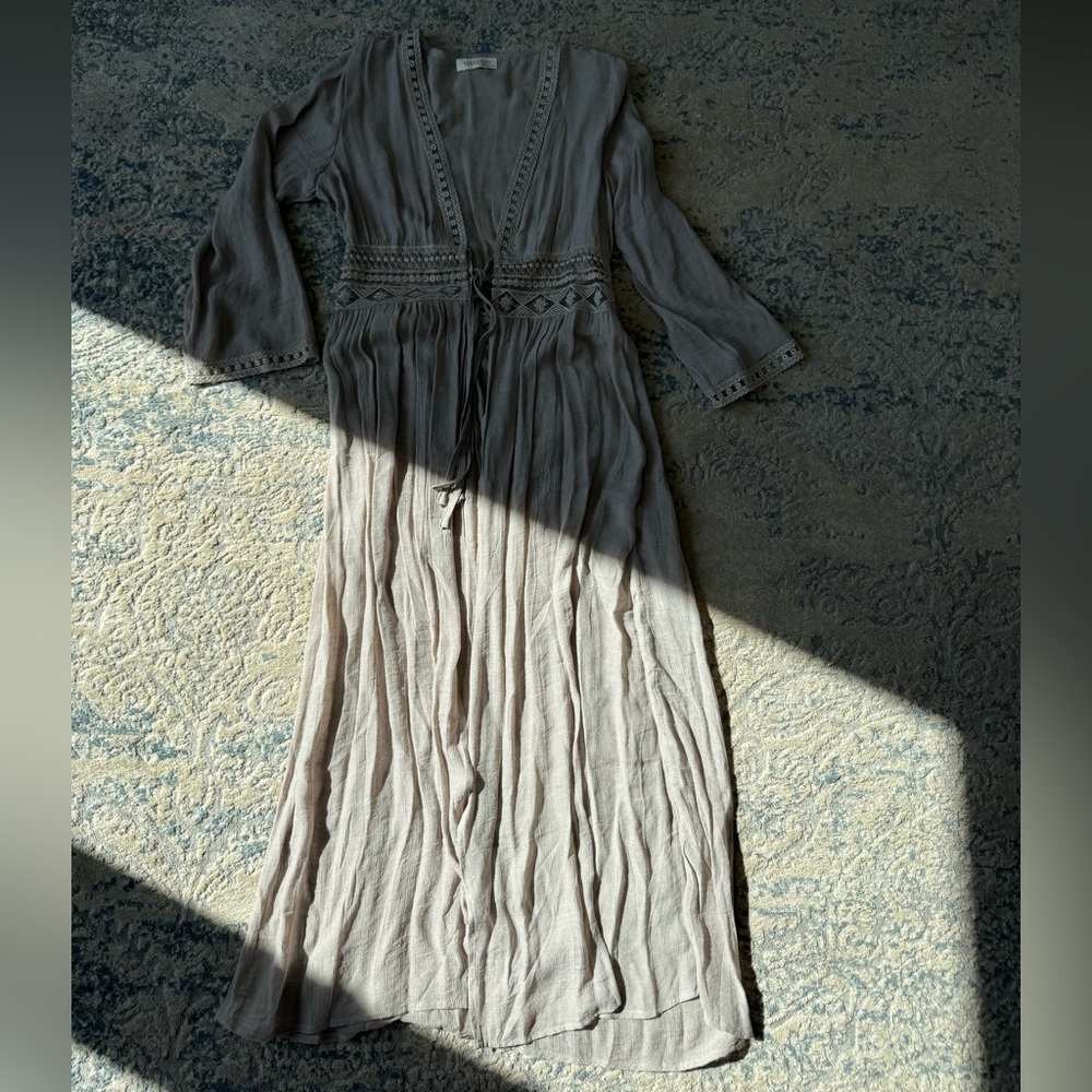 Neutral Taupe Maxi Dress with Tie Waist